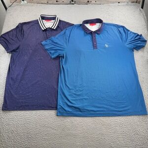 Redvanly Polo Shirt Mens XL Blue Patterned Performance AOP Golf Lot Of 2